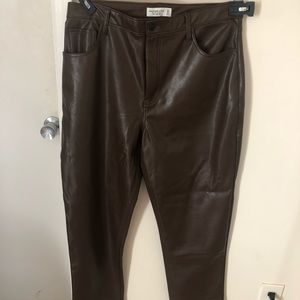 Abercrombie and Fitch 90s Straight Leg Ultra High Rise Brown Faux Leather Pant